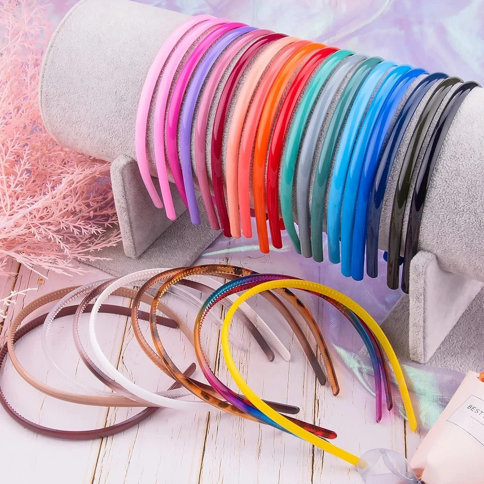 30 Pcs Thin Plastic Headbands with Teeth Colorful 0.8cm Plain Hair Bands