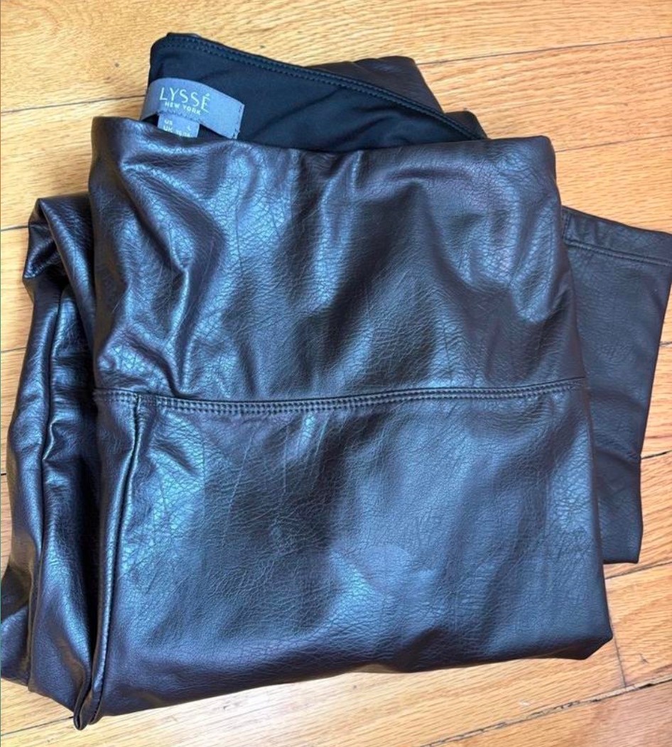 Lysse Faux Leather Vegan Brown Pull On Skinny High Rise Pants Large