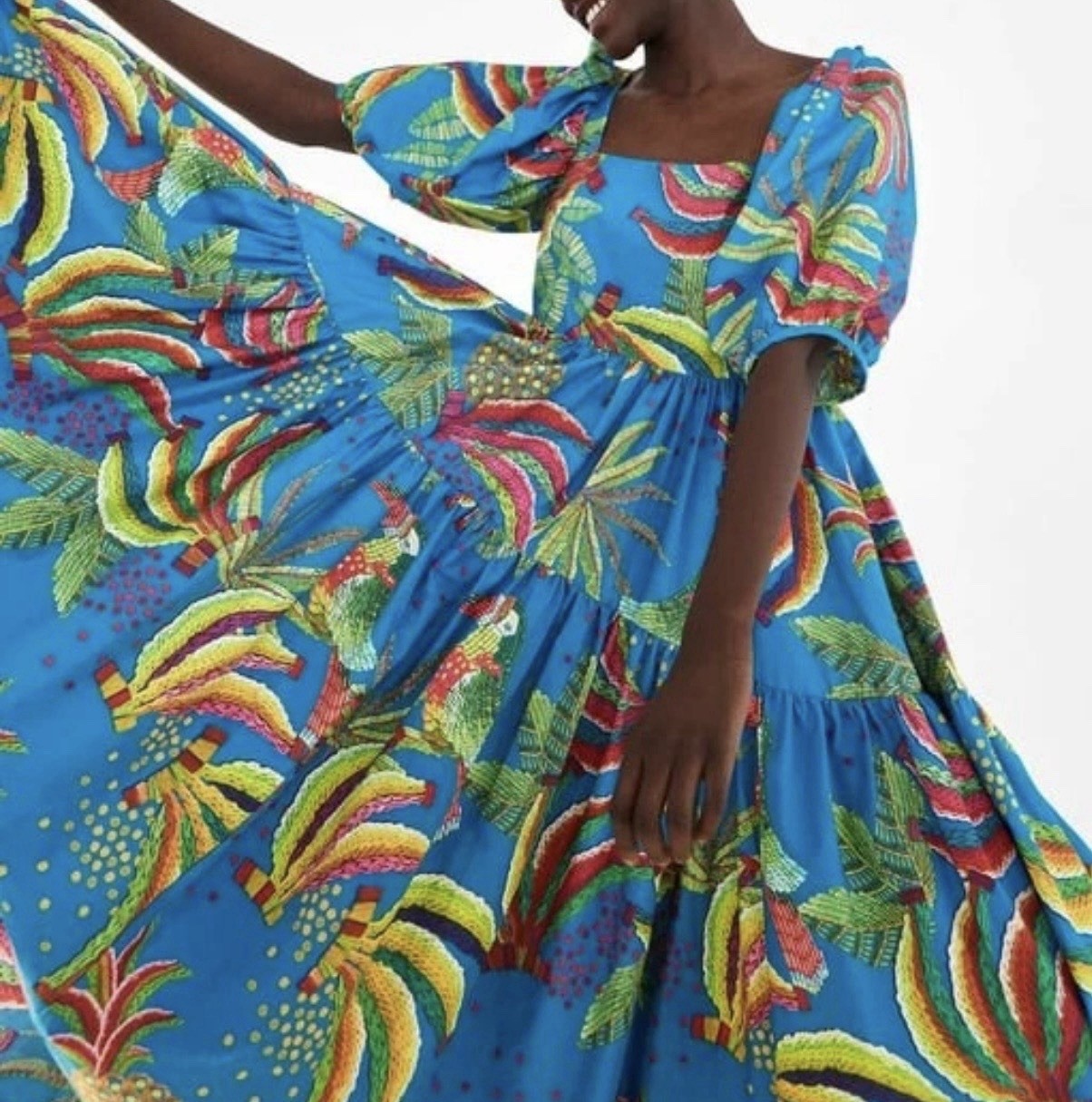 Anthropologie Farm Rio Tropics Tiered Midi Dress Size Small-FLAW