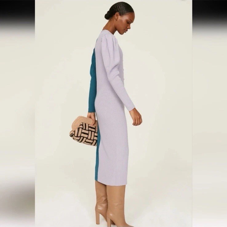 Busayo Collective Womens M Colorblock Wool Sweater Dress Midi Puff Sleeves