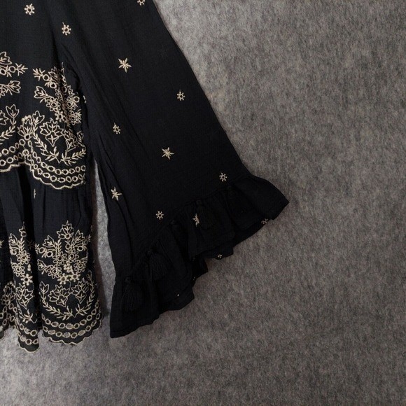 American Eagle Tunic Top Women XS Black Boho Embroidered Peasant Festival Blouse