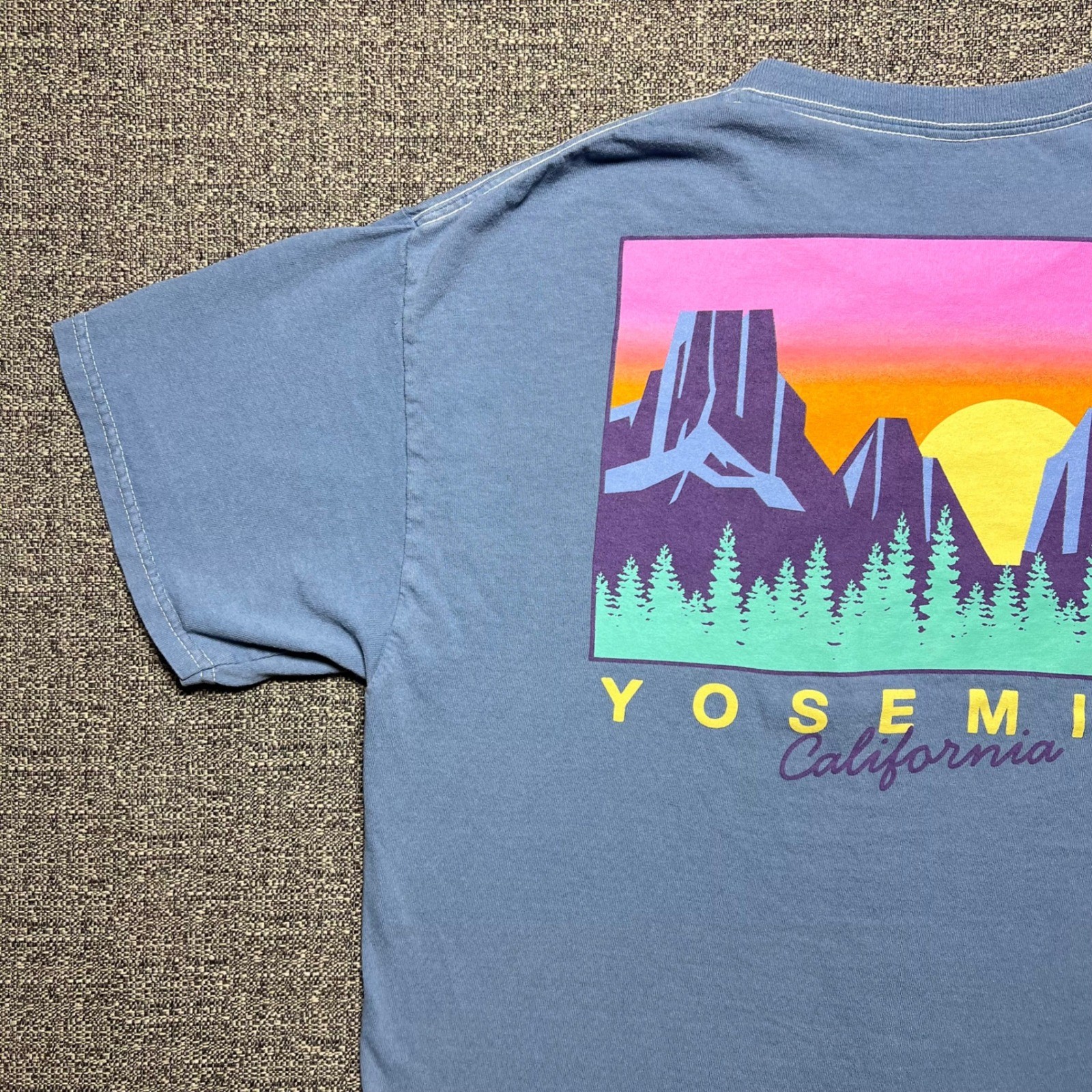Yosemite National Park Sunset Mountain Double Sided Blue T Shirt Mens Medium
