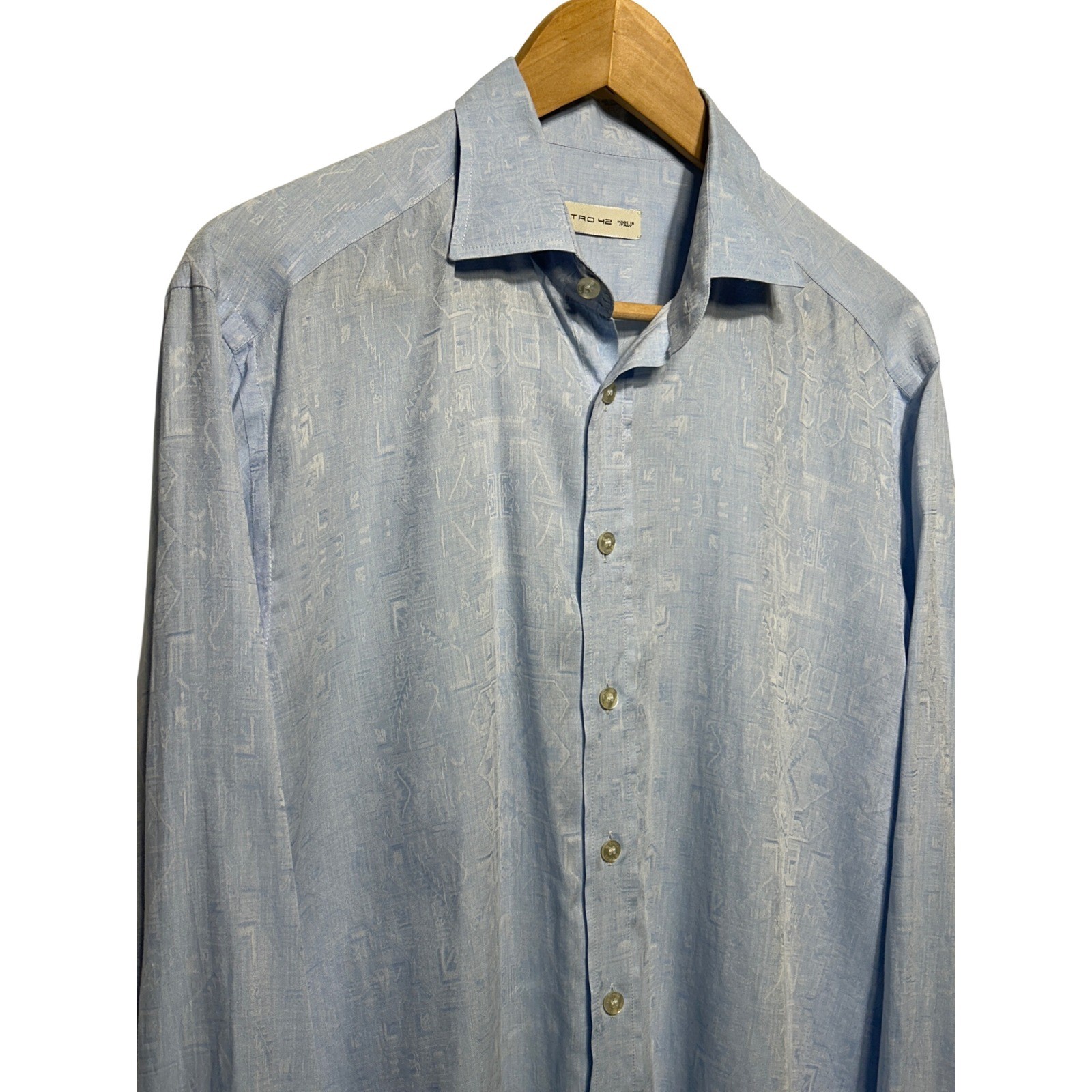 Etro Light Blue Tonal Jacquard Long Sleeve Button Down Shirt Size 42 Retail $450