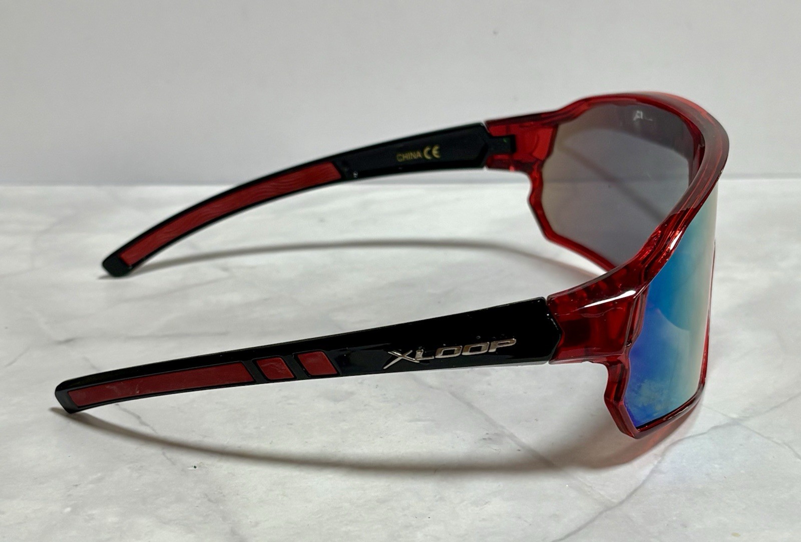 XLoop 8X3631 Black/Red Wrap Sunglasses Plastic Frames Mirror Lenses For Men READ