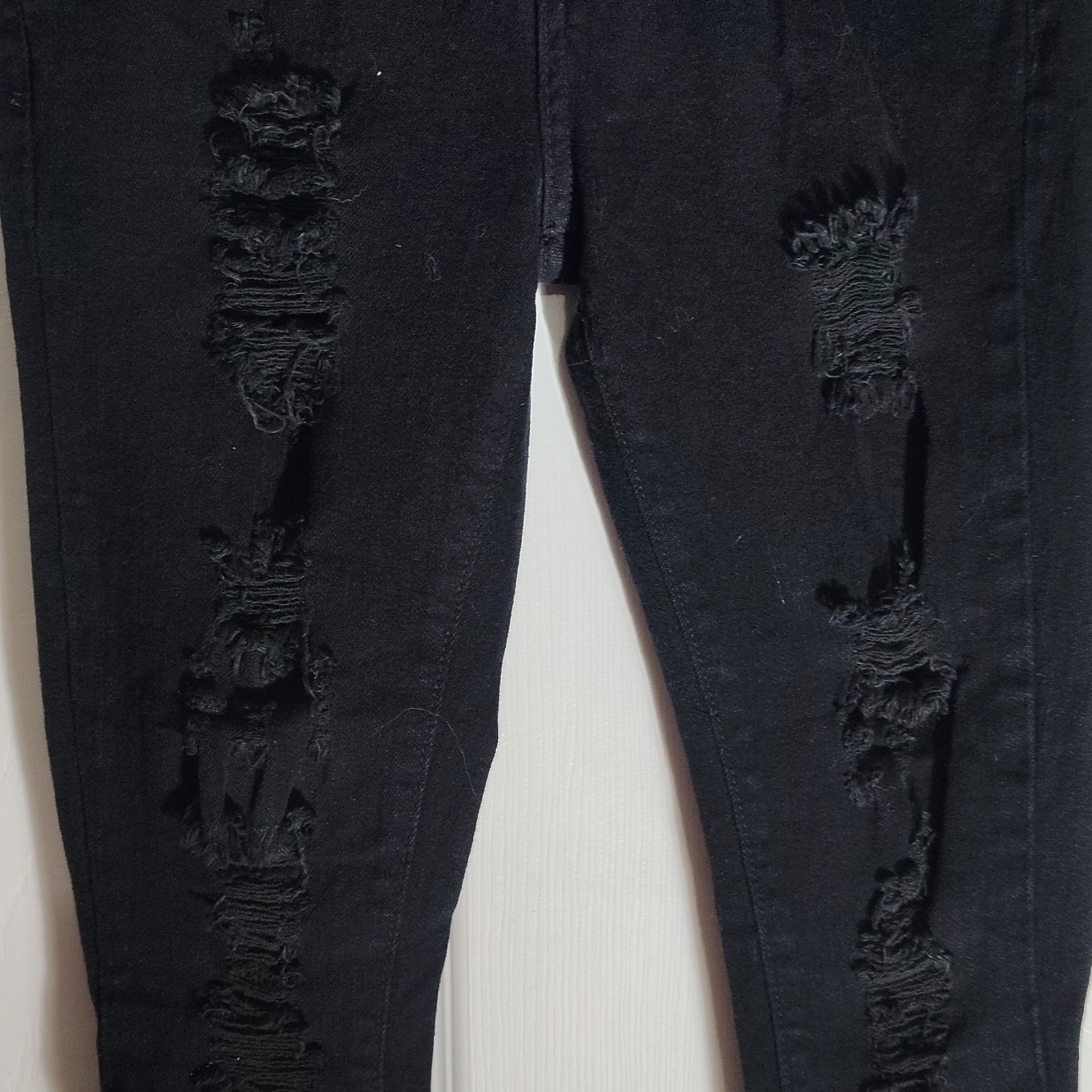 V.I.P. Girls Size 12 Slim Skinny Jeans Black Distressed Denim Cotton Button