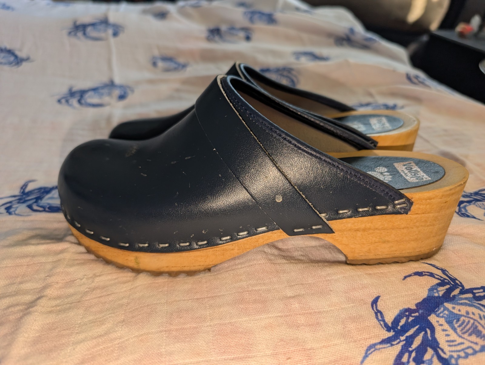 Vollsjo Original Swedish Design Blue Leather Clogs Sz 37 USA Ladies Sz 6.5-7