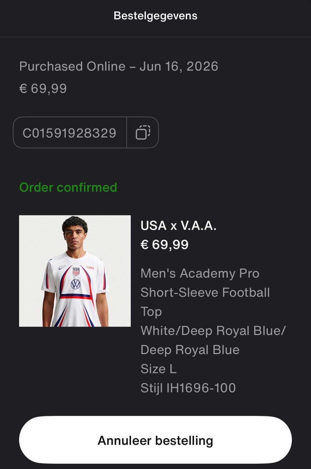Nike USA x V.A.A. Men’s Acadamy Pro Short-Sleeve Football Top size L