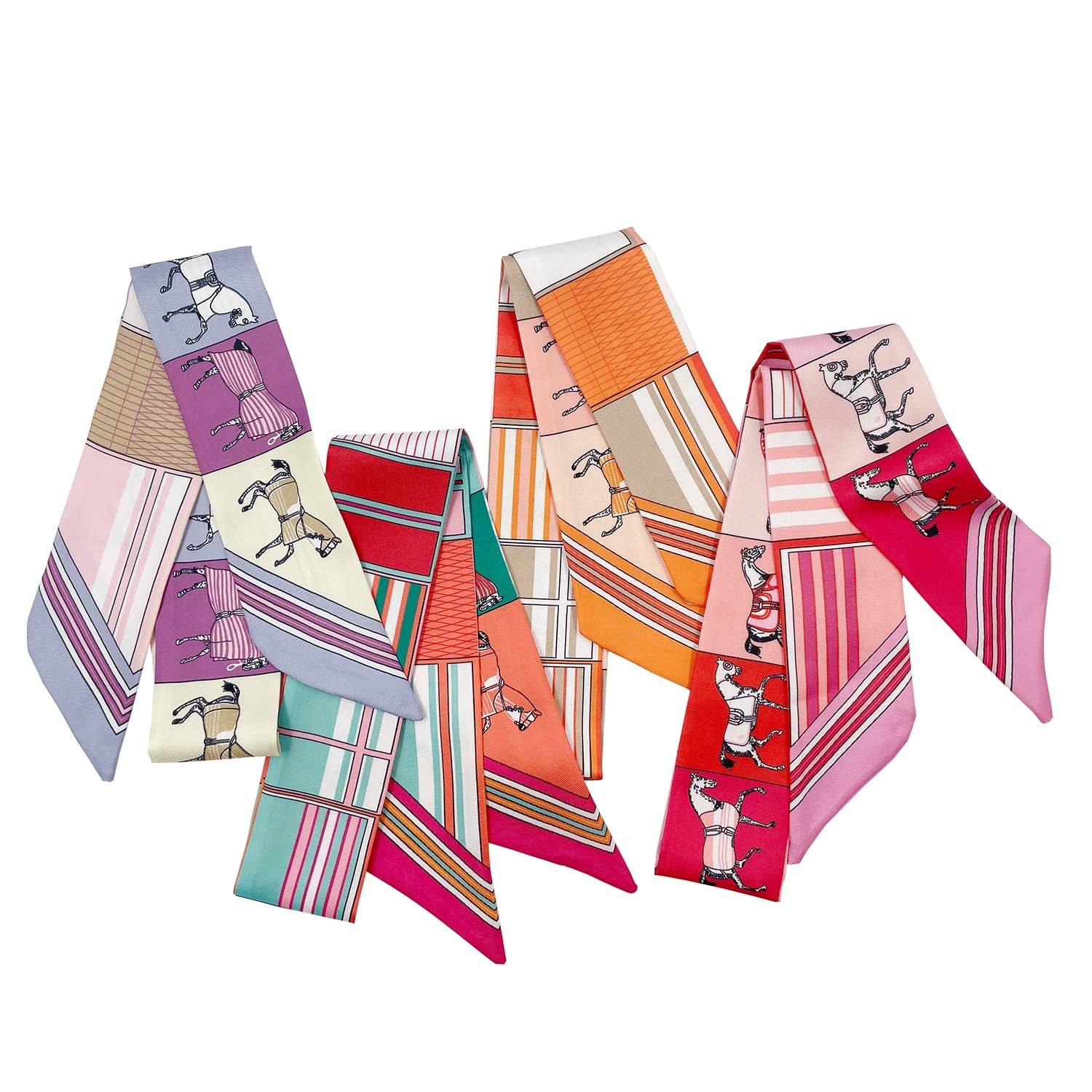 4pcs Purse Scarf For Handbags Silk Head Scarf For Hair Fashion Skinny Scarf F