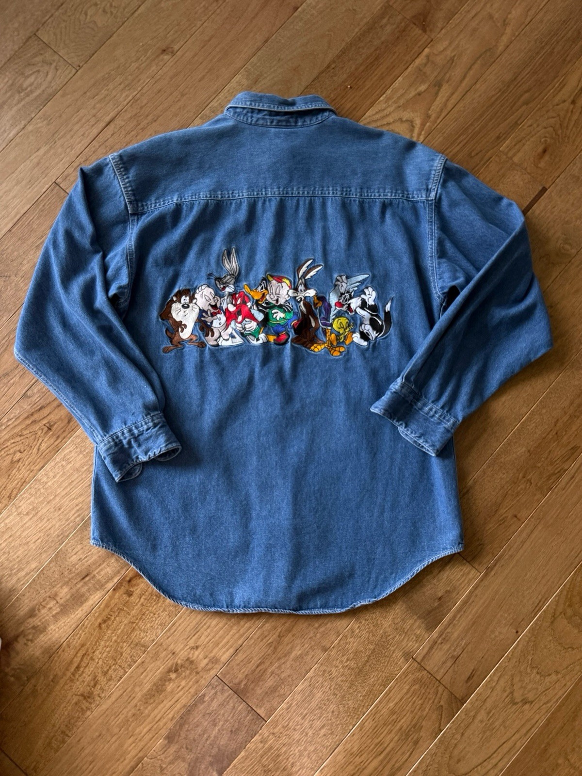 Warner Bros Studio Store Looney Tunes Denim Shirt Embroidered Vintage 90s Sz Sm