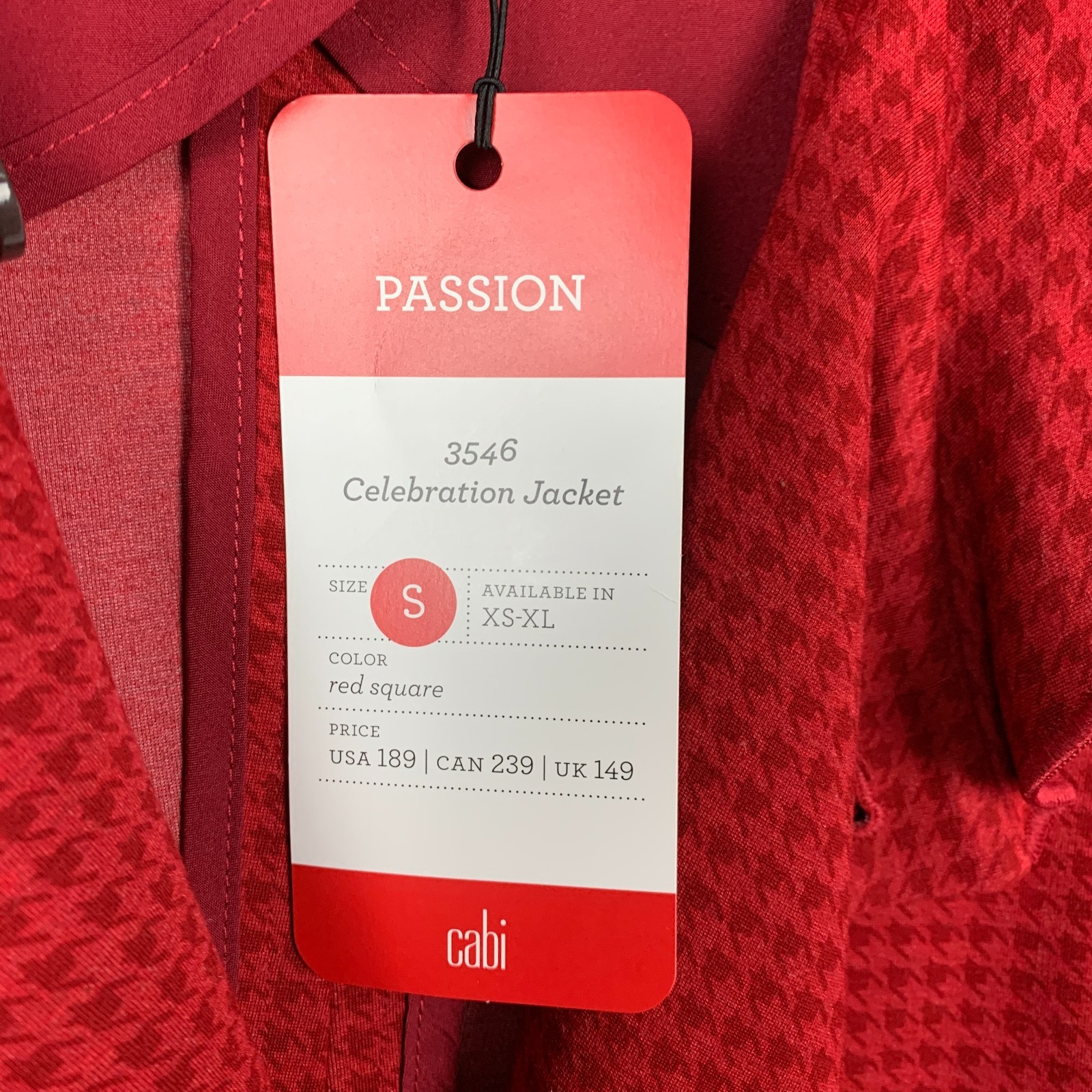 CAbi Celebration Jacket Womens Small Red Square 3546 Houndstooth Ruffle Coat NWT
