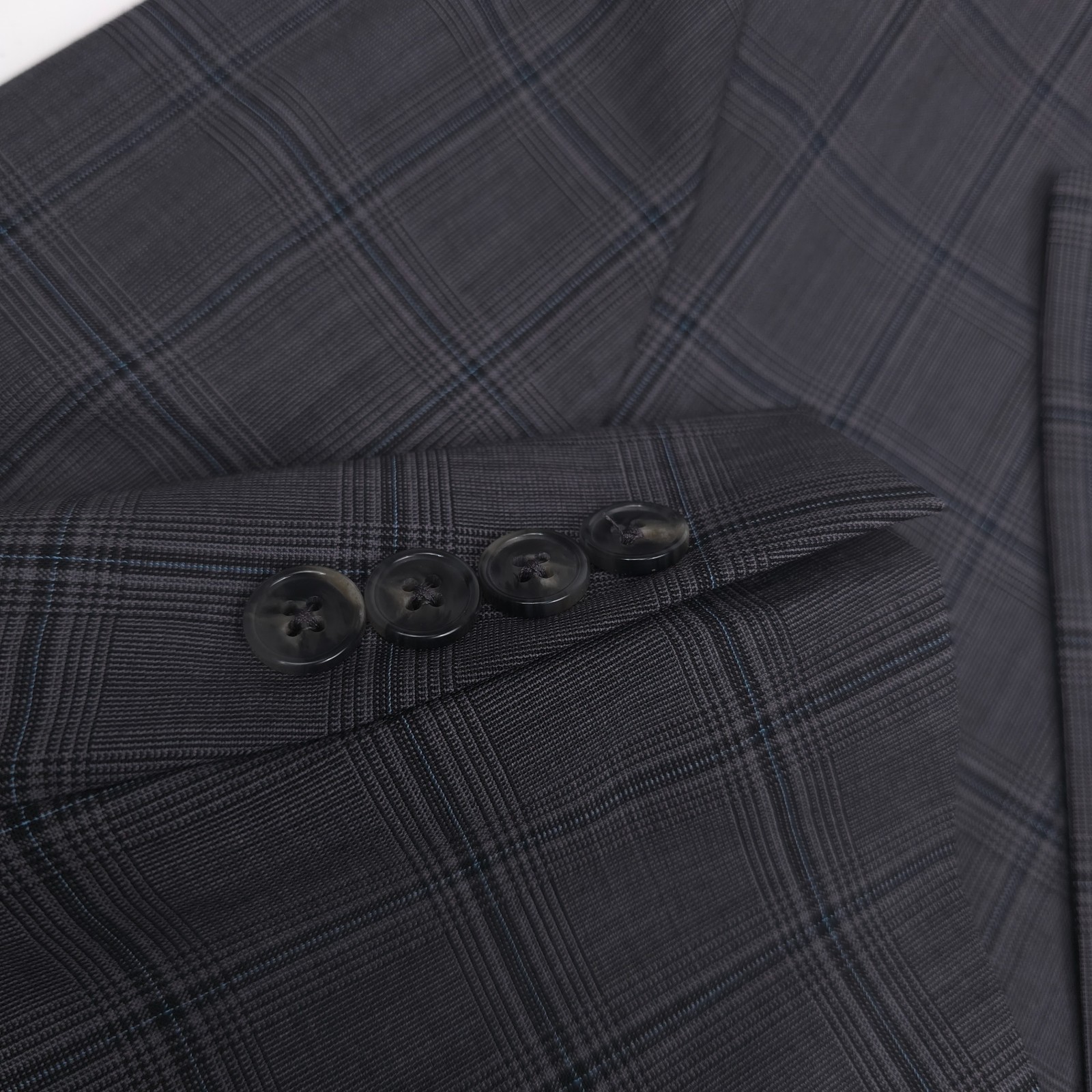 Hart Schaffner Marx Wool Suit Jacket Mens 40S Charcoal Gray Plaid NY Fit Soft