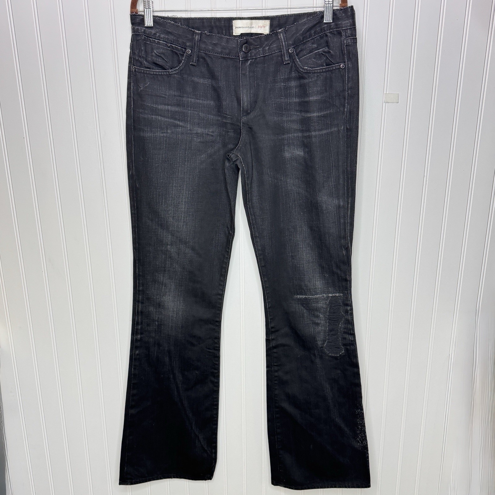 Paper Denim & Cloth Jeans “Eclipse” Black Flare Distressed Low Rise Cotton USA