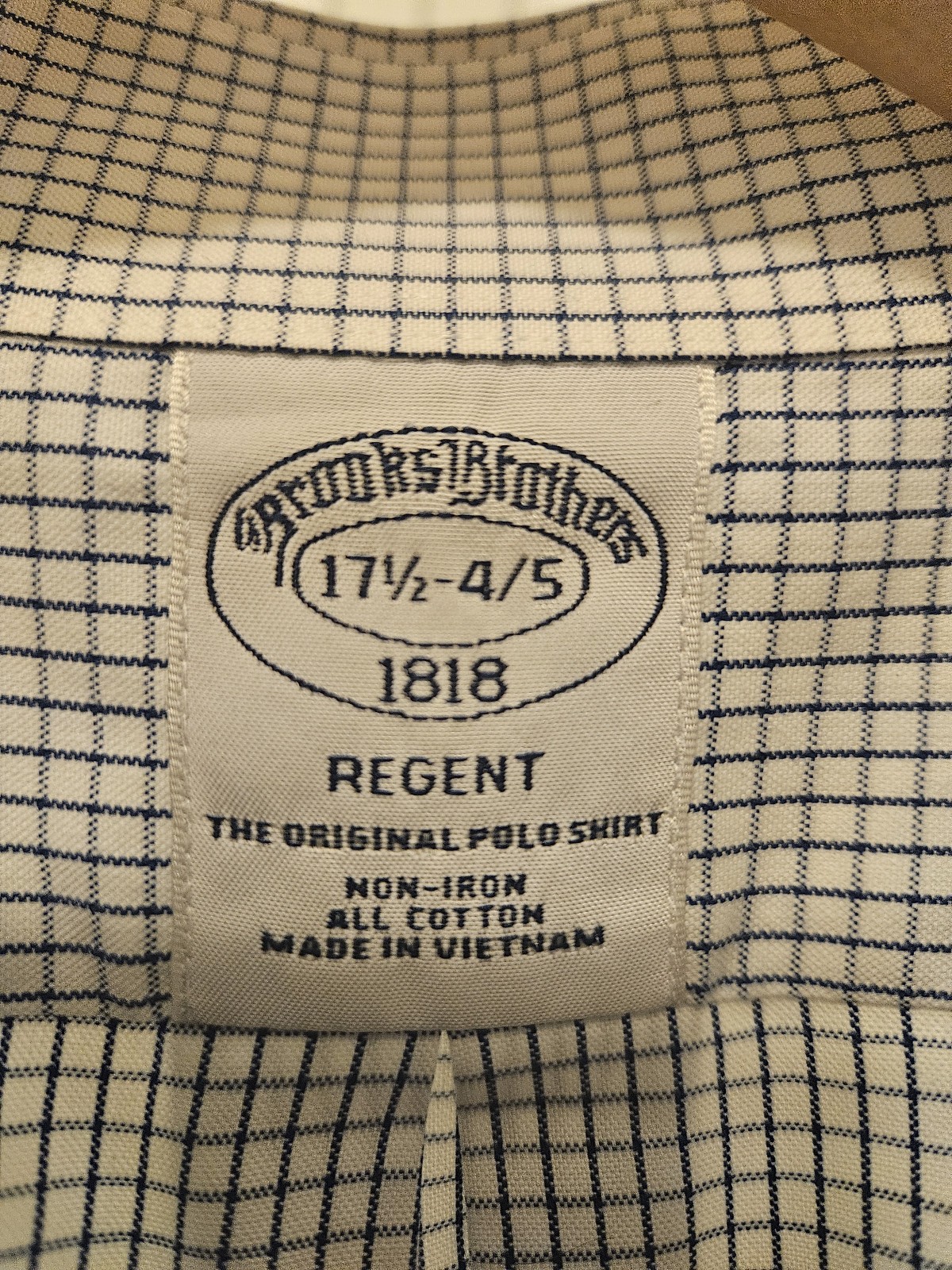 Brooks Brothers 1818 Regent Non-Iron Cotton Dress Shirt 17.5 Check Button Down