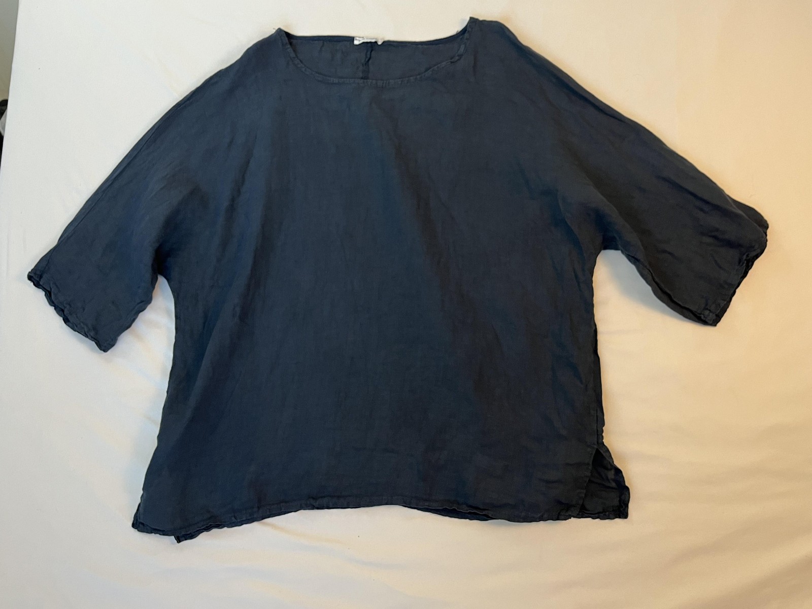 New Collection Italian Linen Blouse One Size Blue Dolman Sleeve Boxy Casual Top
