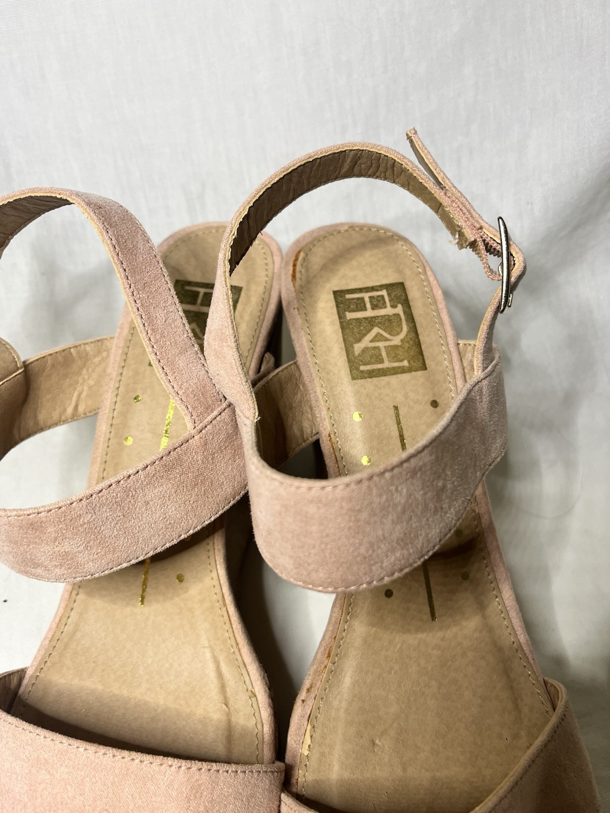 F&L Pink Wedge Sandals Ankle Strap Buckle Solid Manmade Womens US 10
