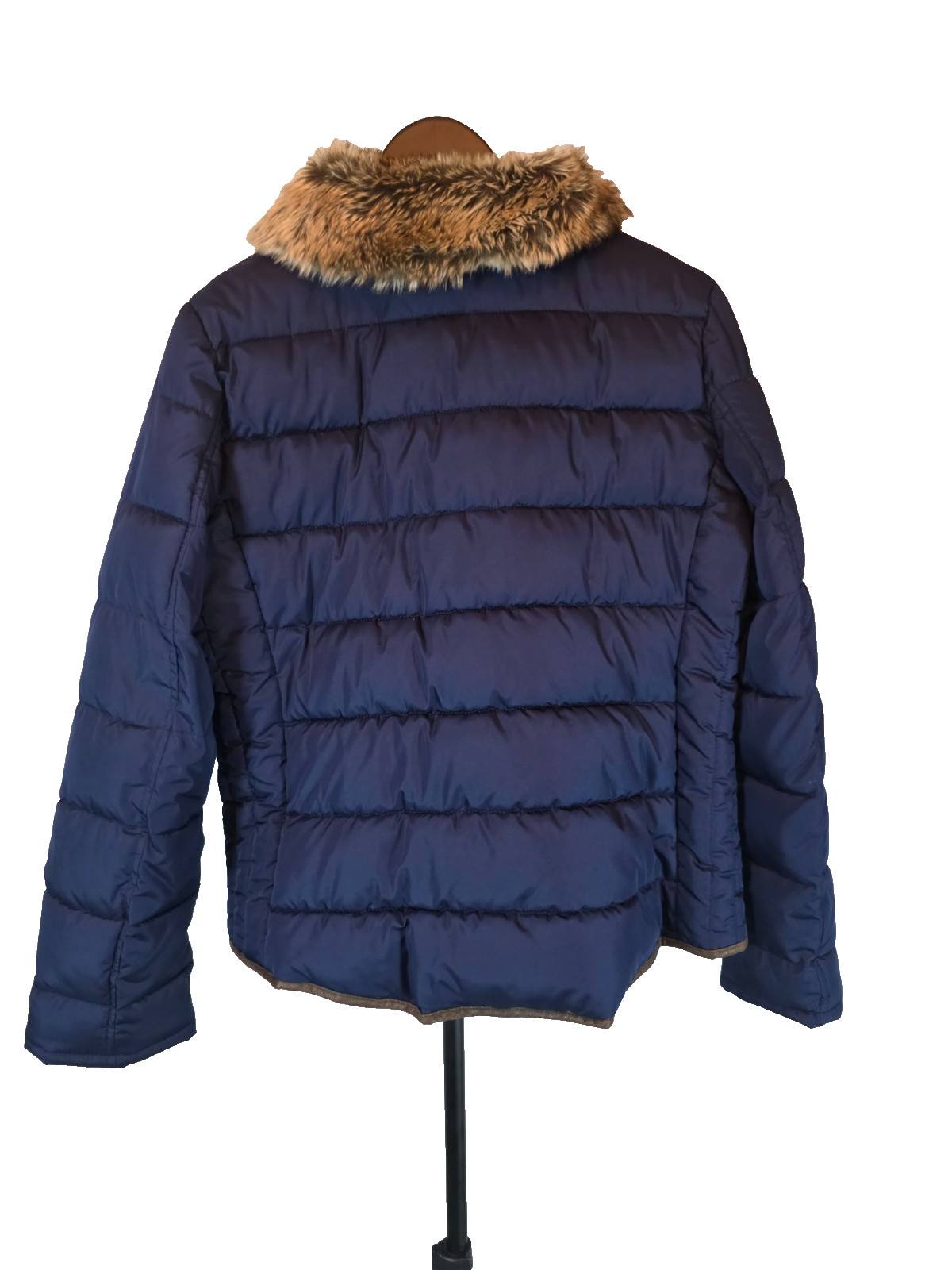 Old Navy Womens Large Navy Blue Puffer Jacket Faux Fur Collar Trim Quilted Coat
