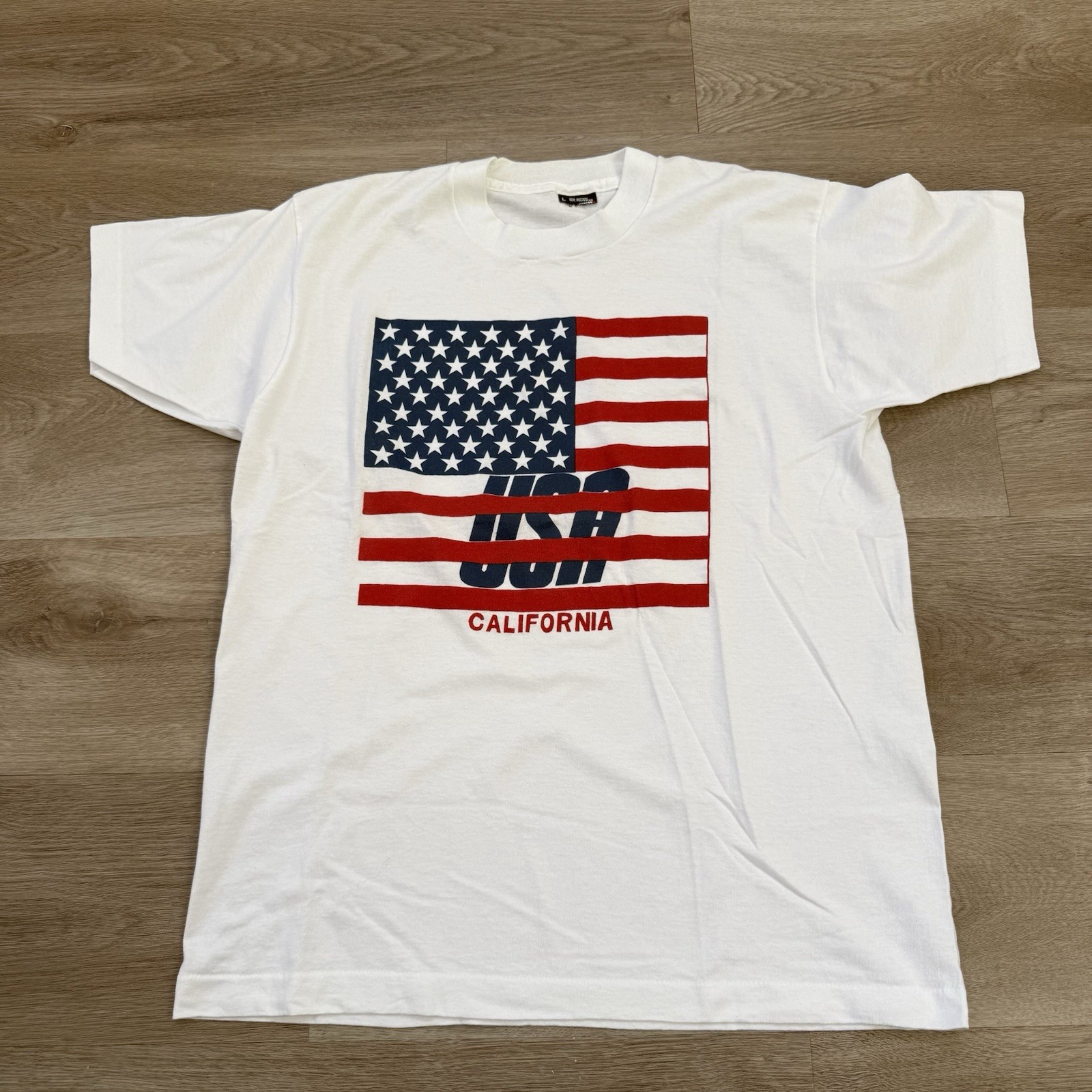 Vintage 80s 90s California USA Flag T Shirt Men’s L Single Stitch Tee White