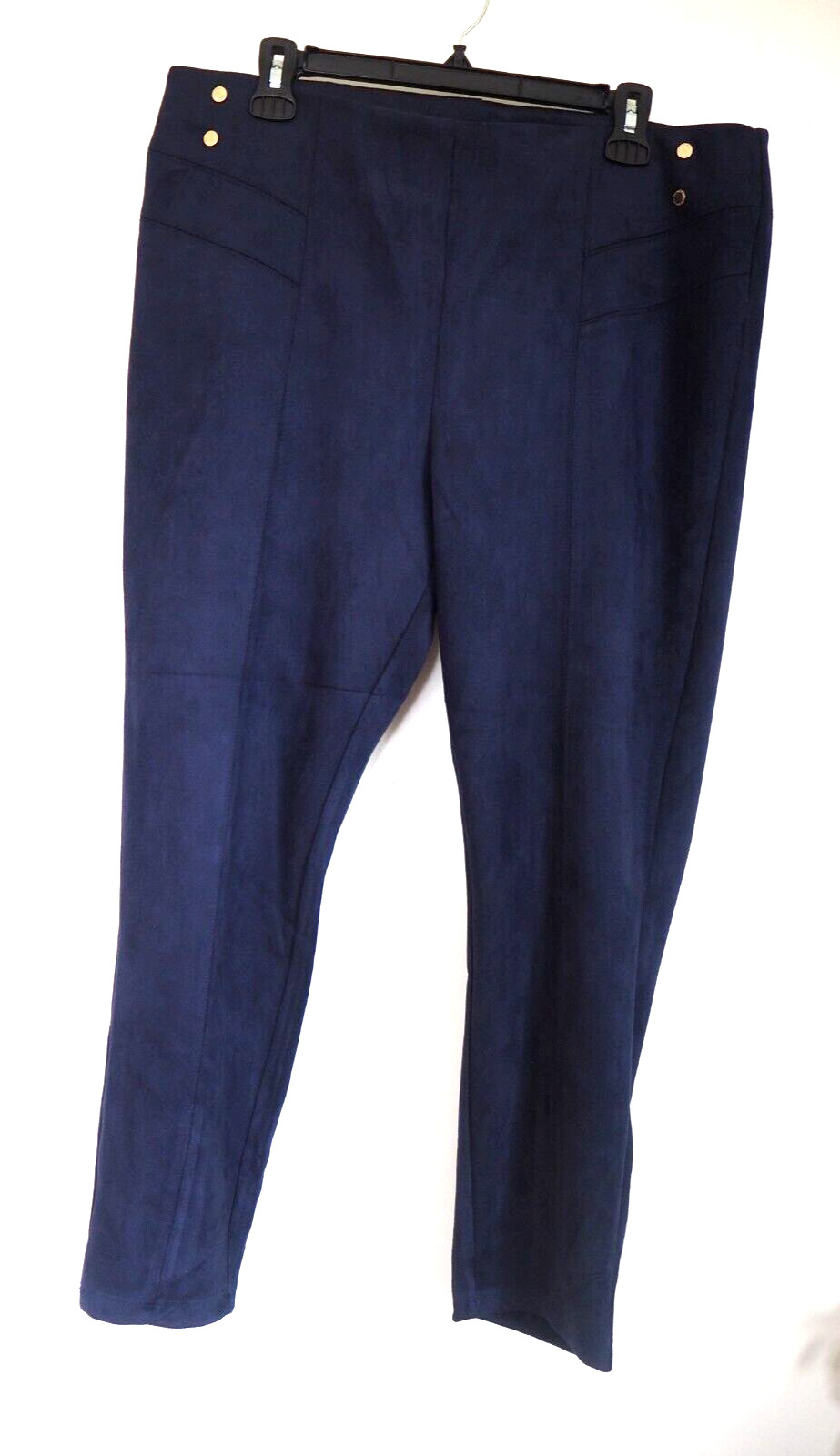 Navy Blue Pull On Dress Pants Faux Suede Full Control Elastic Waistband XL NWT