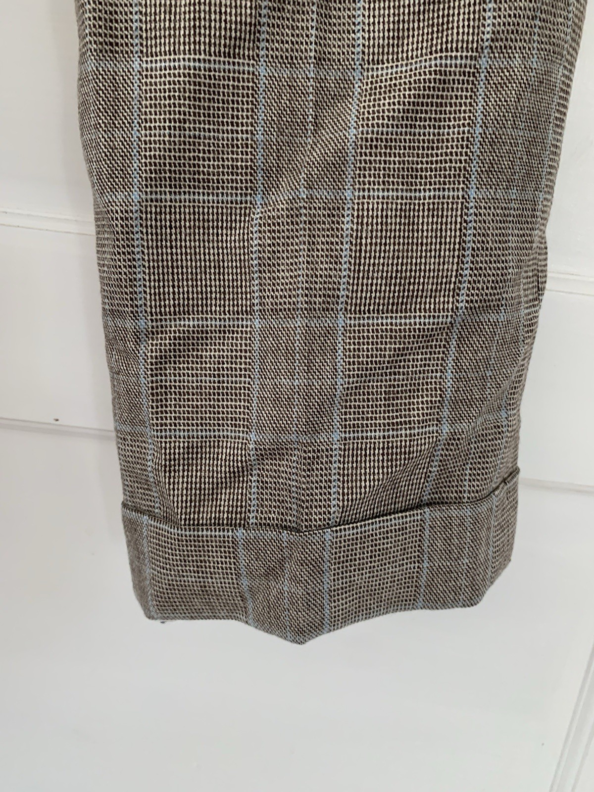 Harve Benard Wool Pants Size 14 Plaid Vintage Brown/blue/tan Zipper Cuffed