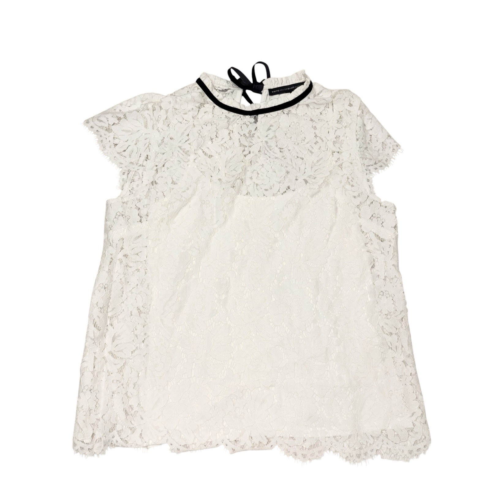 White House black market Lace Mock Up Neck Top with Black Trim – size Large