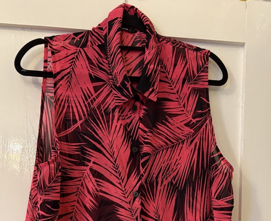 Roman Pink Mix Tropical Print Semi Sheer Chiffon Sleeveless Blouse Shirt UK22