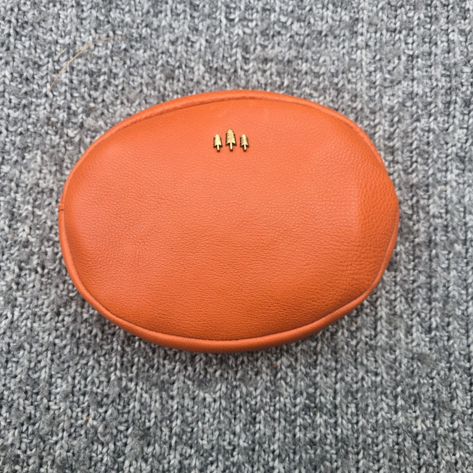 Orange Pebbled Oval Shoulder Bag, Zip Closure, Gold Hardware, Strap/Chain