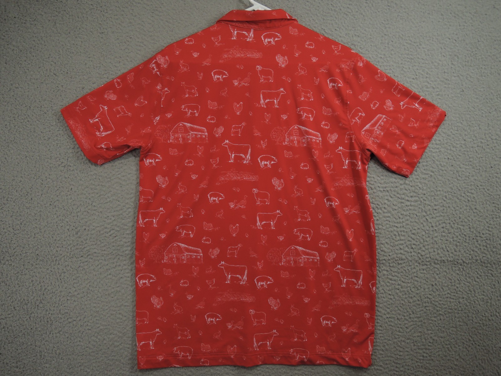 Waggle Polo Shirt Mens Large Red Performance Stretch Golf Farm Animals