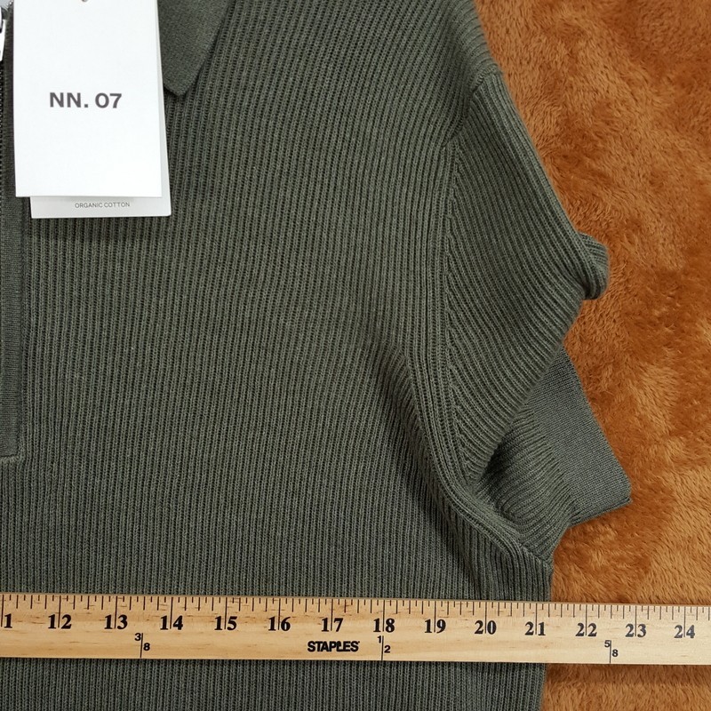 NN07 Polo Shirt Mens Medium Green Quarter Zip Short Sleeve Knit HANSIE $185