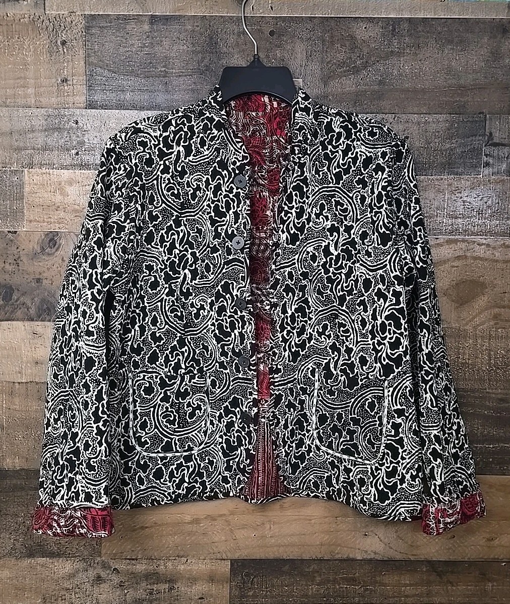 Women Reversible Quilted Jacket Women Medium Boho Classic Career Cottagecore