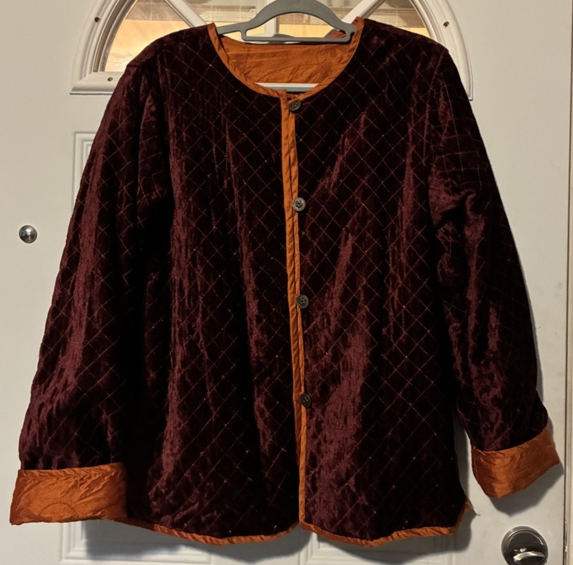 Quilted Long Sleeve Button Down Reversible Jacket Sz XL Rust