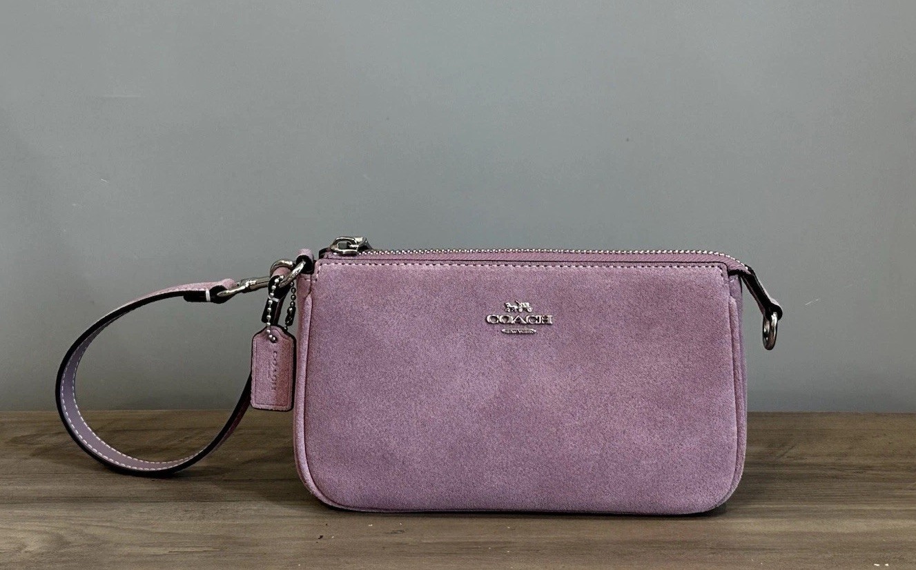 COACH Nolita 19 In Suede & Smooth Leather Wristlet Bag CDN25 Silver/Light Violet