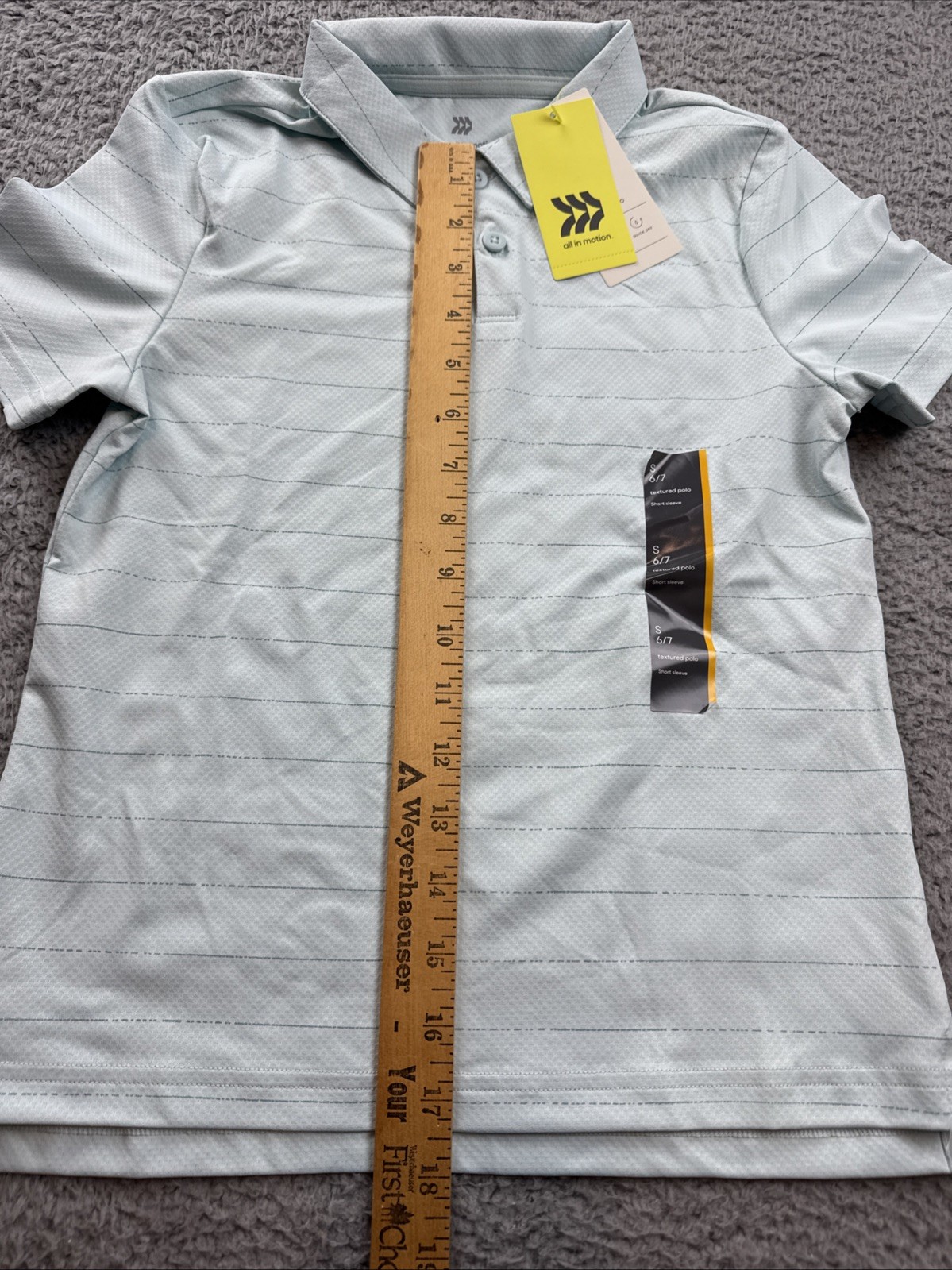 All in Motion Shirt Boys Small 6/7 Textured Short Sleeve Polo Light Blue
