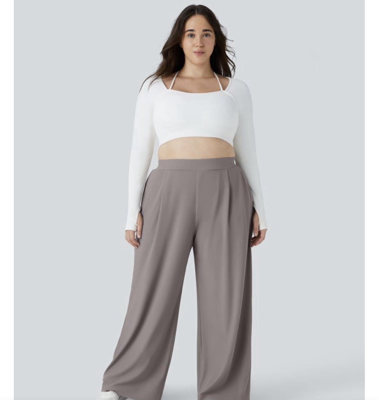 Halara Women’s Gray Micro Waffle Wide-Leg Pull-On Pants Pockets Stretch S