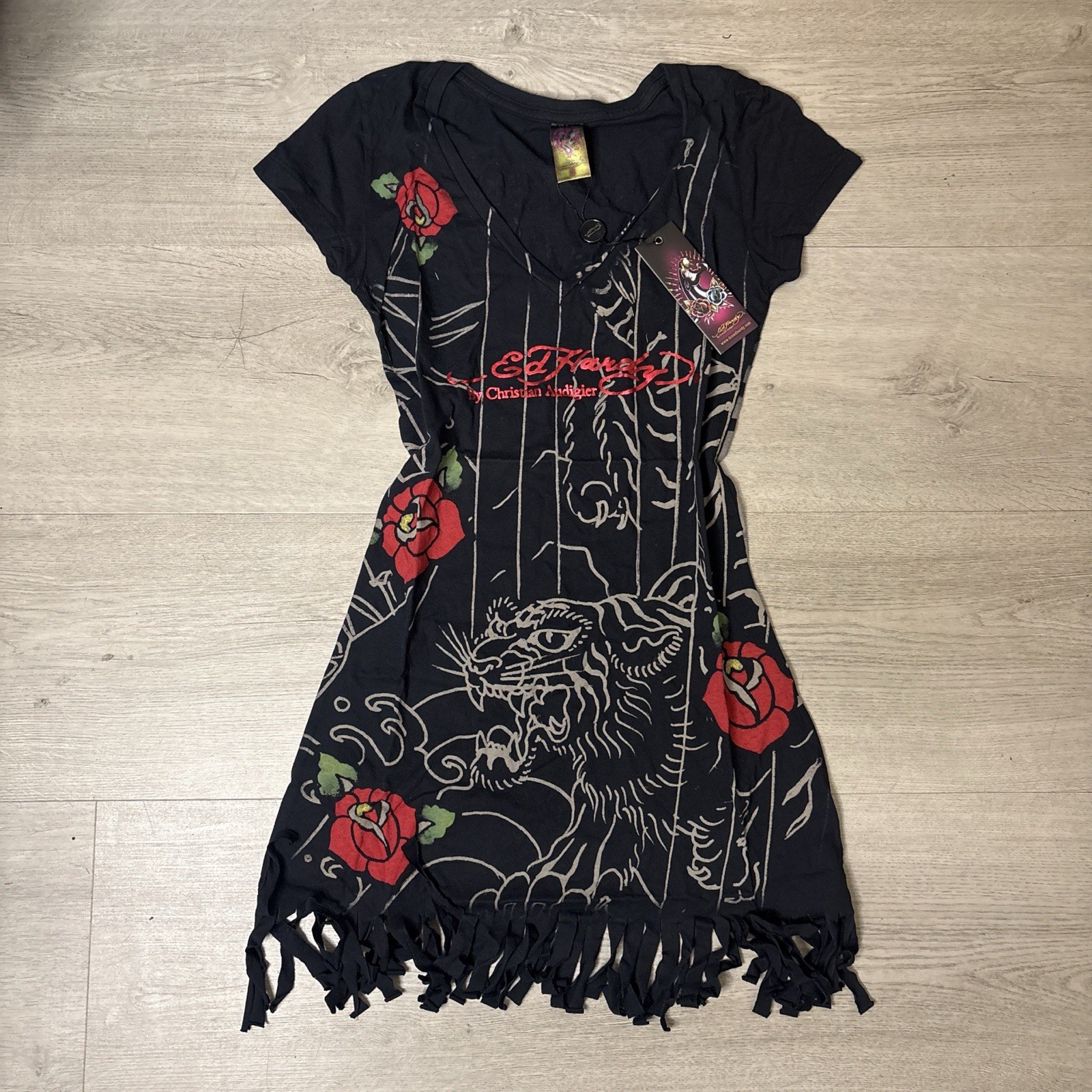 Vintage Ed Hardy By Christian Audigier Zebra Rose Dress Top Size S