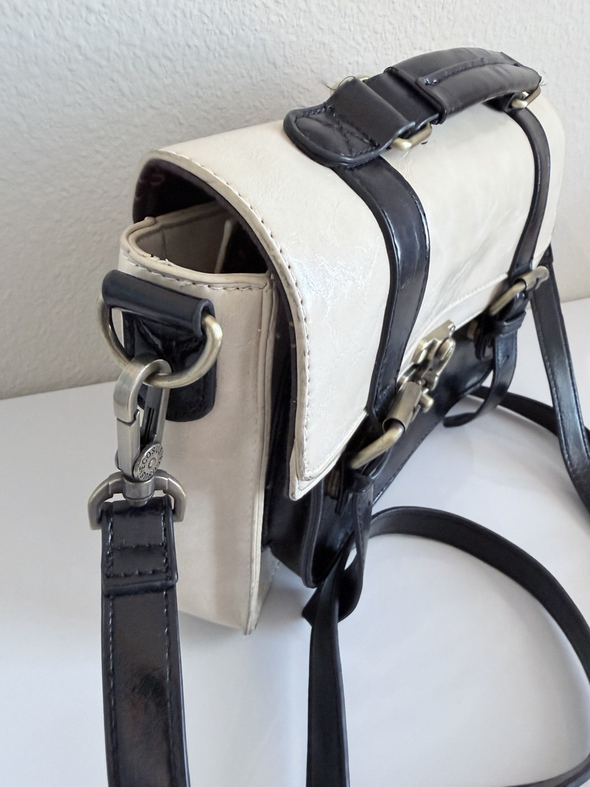 ECOSUSI Beige Black Satchel Crossbody Bag Vintage Style Top Handle Purse