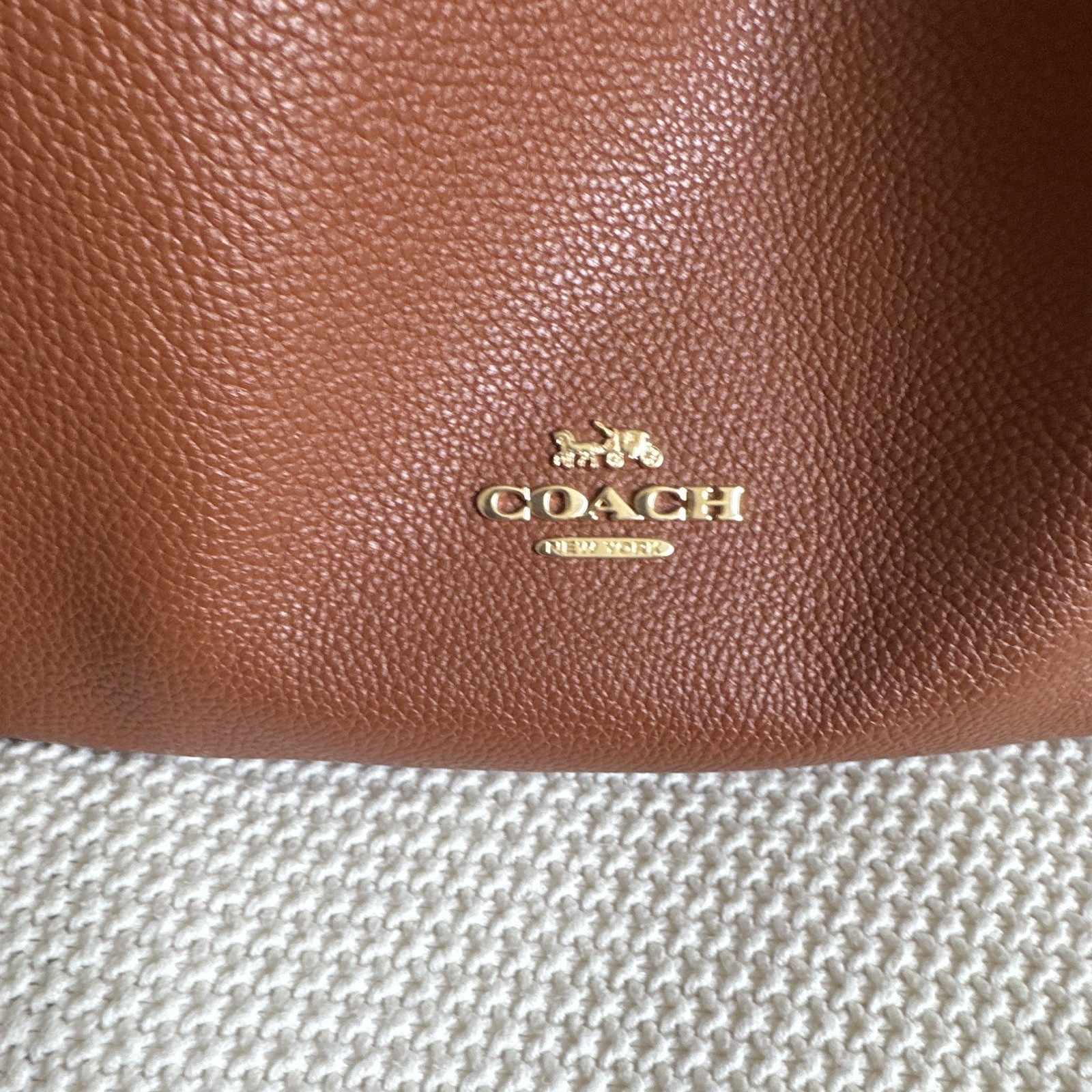 Coach Brown Pebbled Medium Shoulder Bag Zip/Magnetic Closure Gold Hardware Charm