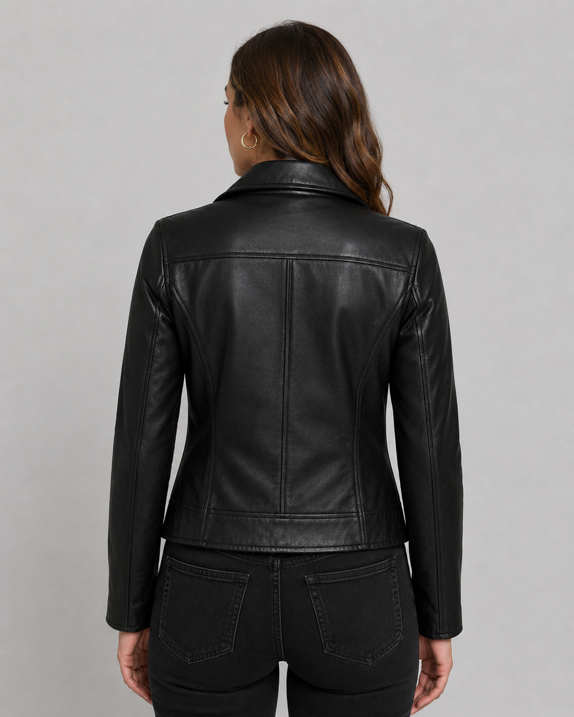Women’s Genuine Leather Biker Jacket – Black Slim Fit – Moto Zip Fashion Coat