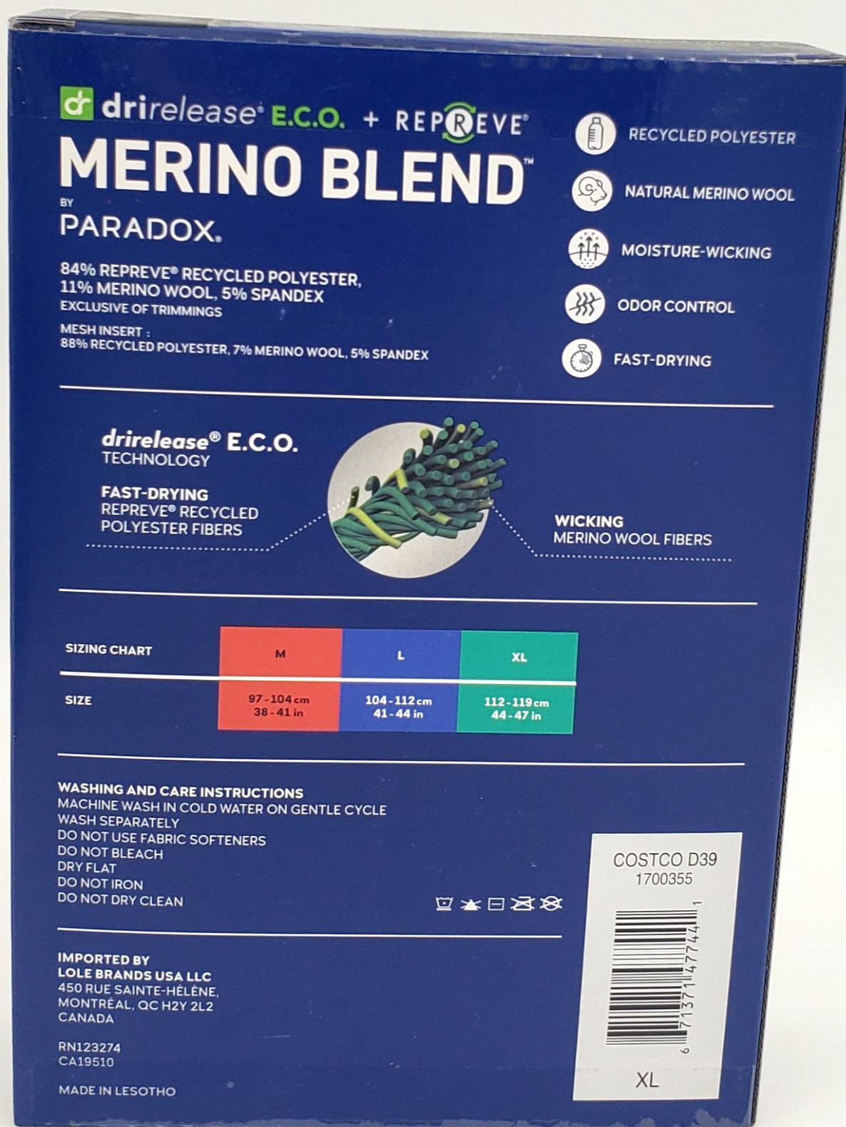 PARADOX MENS MERINO BLEND PERFORMANCE BASE LAYER 1/4 ZIP TOP drirelease M, L, XL