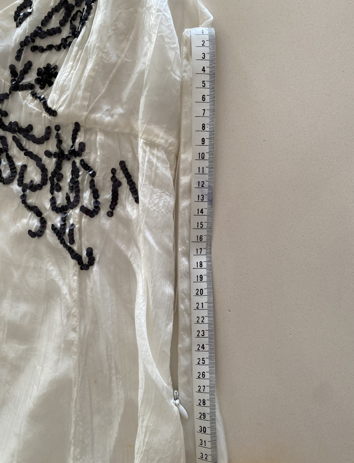 MAX & DG Italy White Silk cami top Black sequin Spaghetti Petite 160/84A NWOT