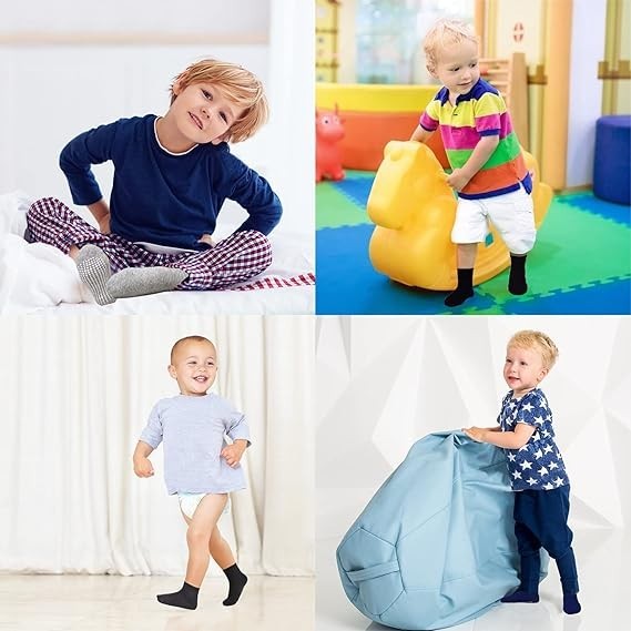 Toddler Boy Socks 12 Pairs Kids Grips Non Slip Skids for 1-7 Years Boys