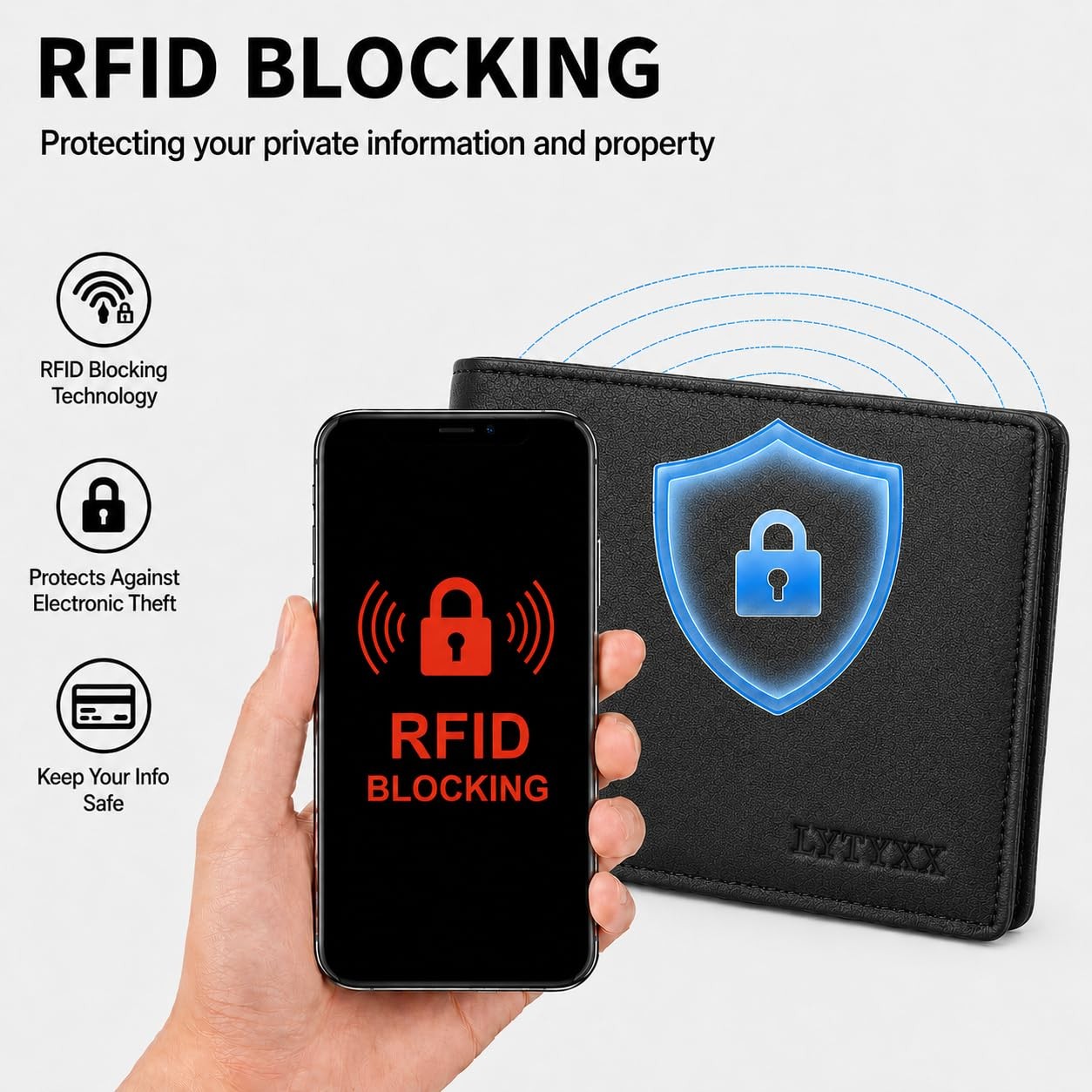 LYTYYX Wallet for Men Slim RFID Blocking 4.3 x 3.2 x 0.6 inches, Black