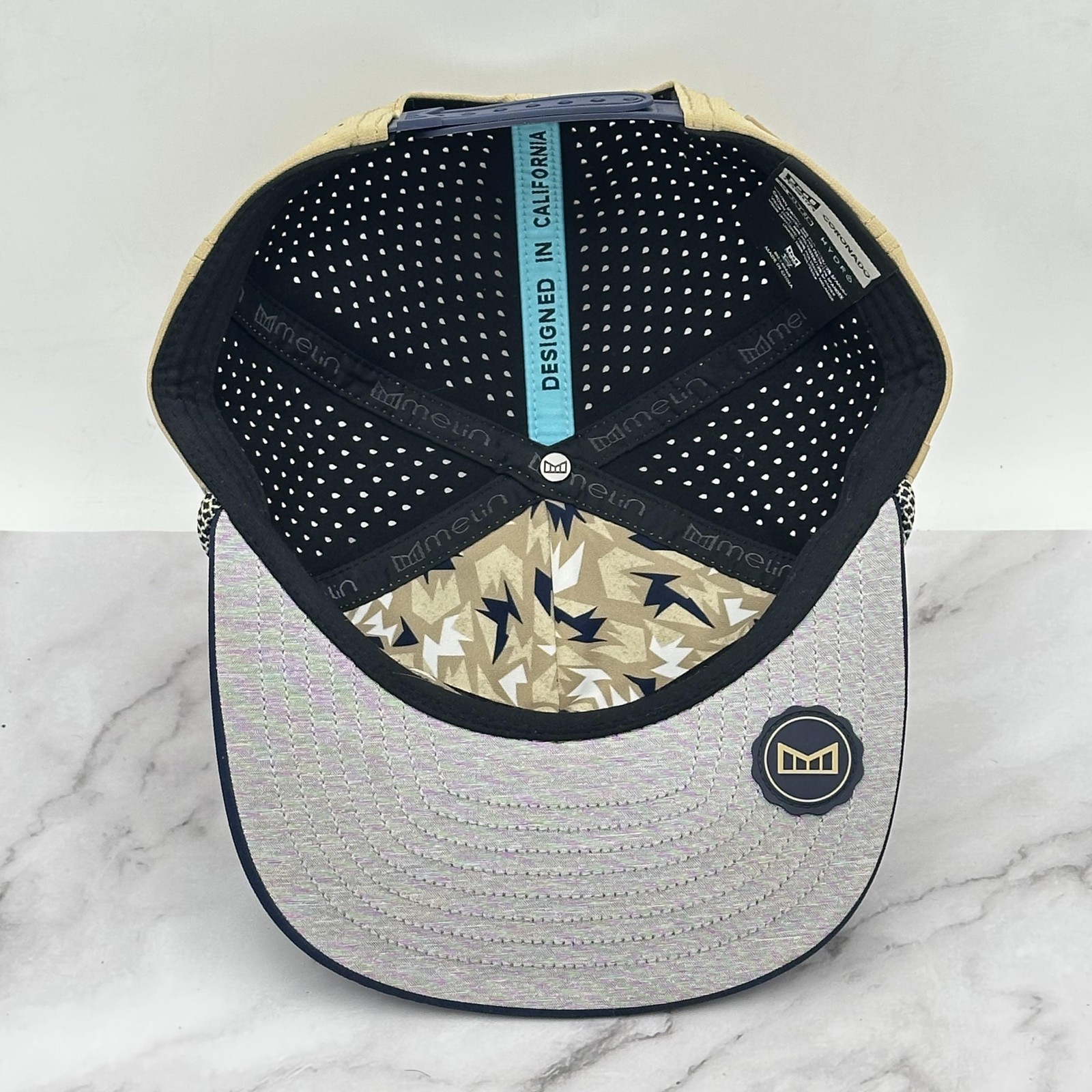 Melin Coronado Hydro Hat Cap Snap Back Beige Navy Rope Performance Mens One Size