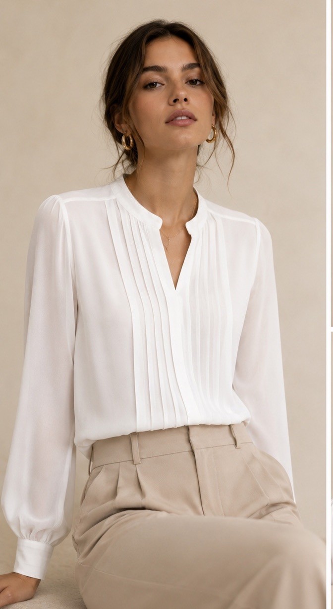 NWT White House Black Market Pleated Front Blouse Ecru Ivory Size 8 Career