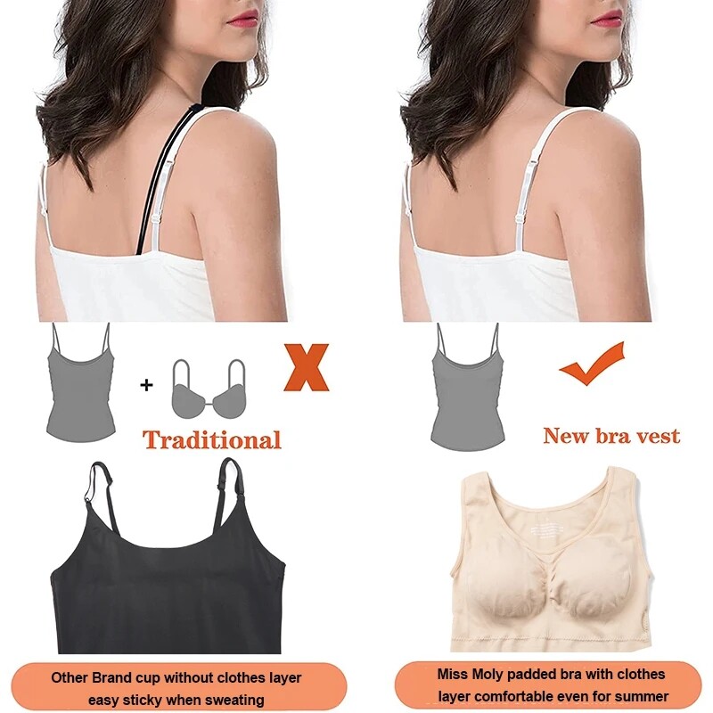 Women Built in Bra Cami Vest Seamless Tank Tops Shaper Belly Control Slimming US