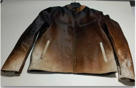 “Men’s Western Cowhide Leather Jacket with Real Hair-On Pony Skin Cow Print Coat