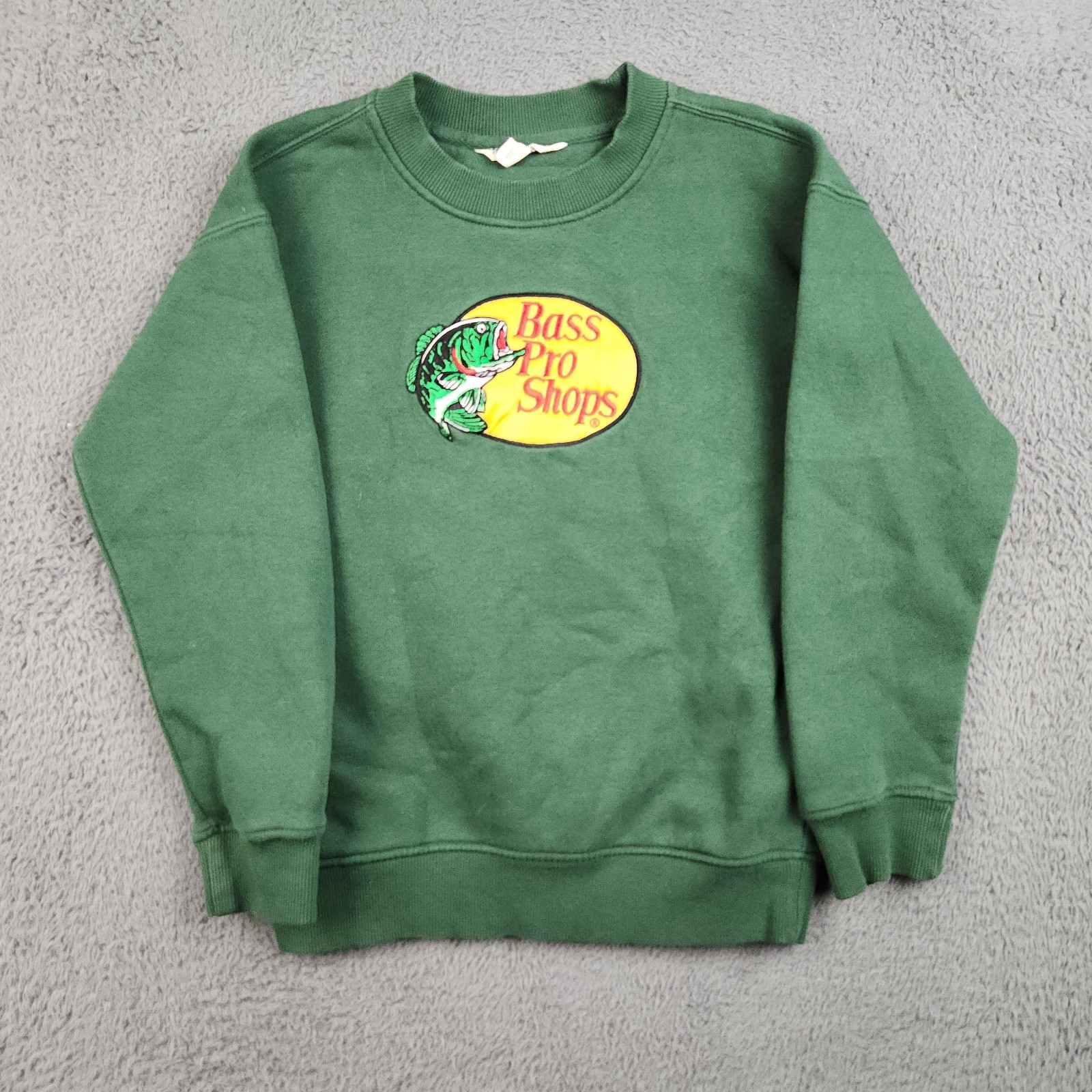 Bass Pro Shops Sweatshirt Mens Small Green Crewneck Pullover Logo Cotton Blend