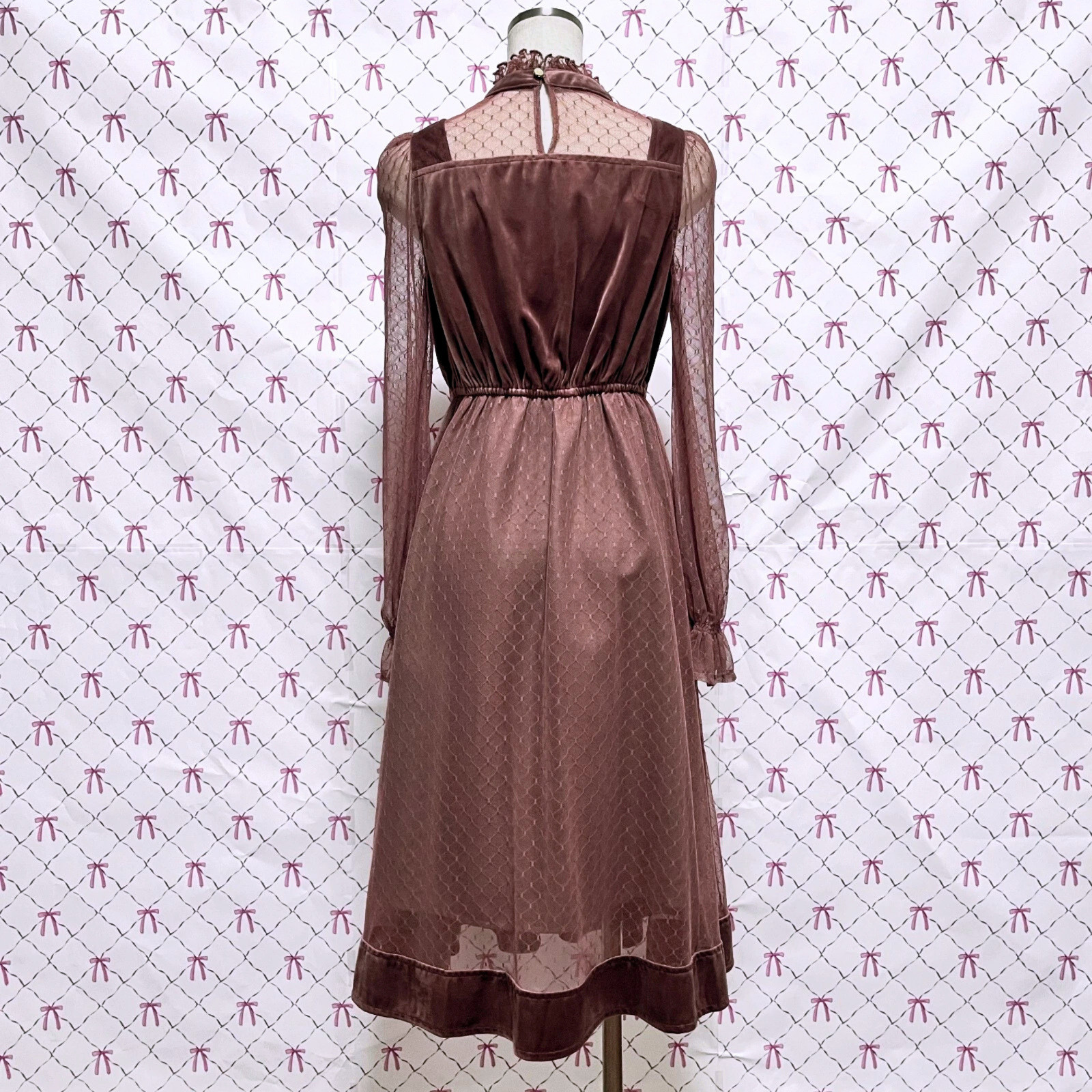 Velour Lace Long Dress Red M Elegant Kawaii Jashion Party Feminin
