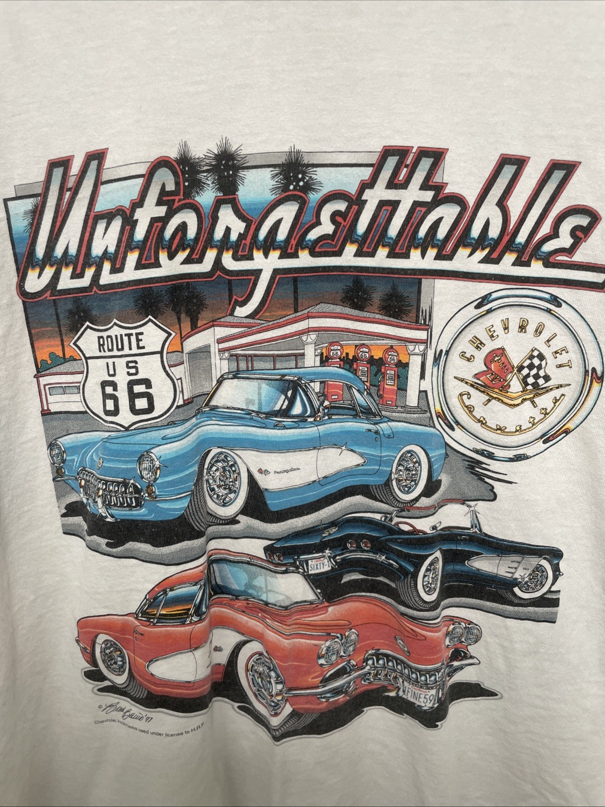 Vintage Corvette Shirt Mens L White Route 66 National Museum Classic Cars 90s