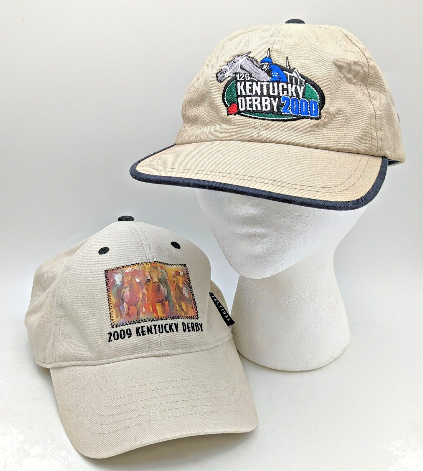 2 x Kentucky Derby Beige Baseball Hat Cap 2000 & 2009 Adjustable Strap
