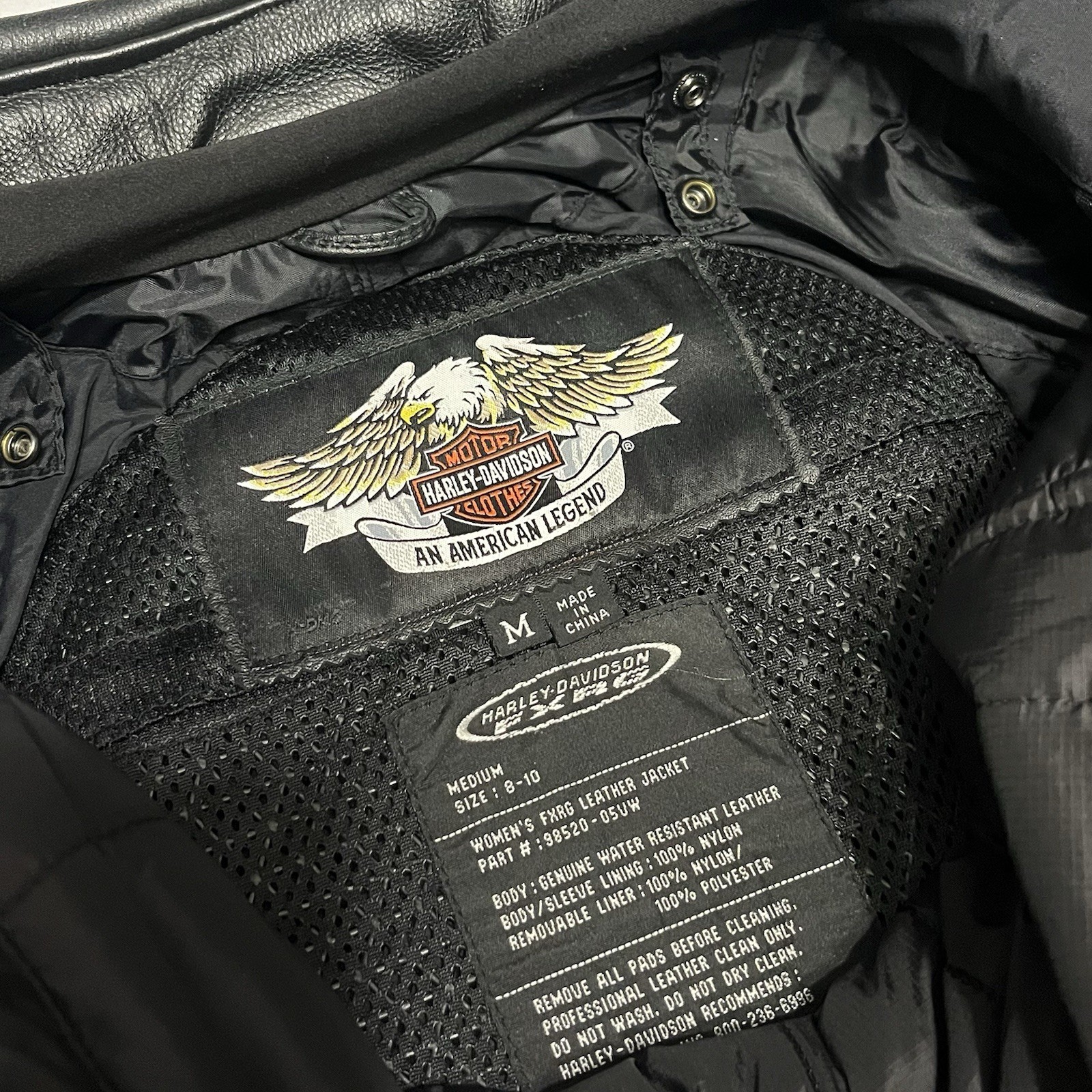Harley Davidson FXRG Series Black Leather Motorcycle Jacket & Liner Women’s M